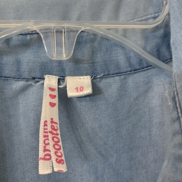 Girls chambray jumpsuit 10 Brown Scooter brand long sleeve roll tabs adorable - Picture 5 of 6